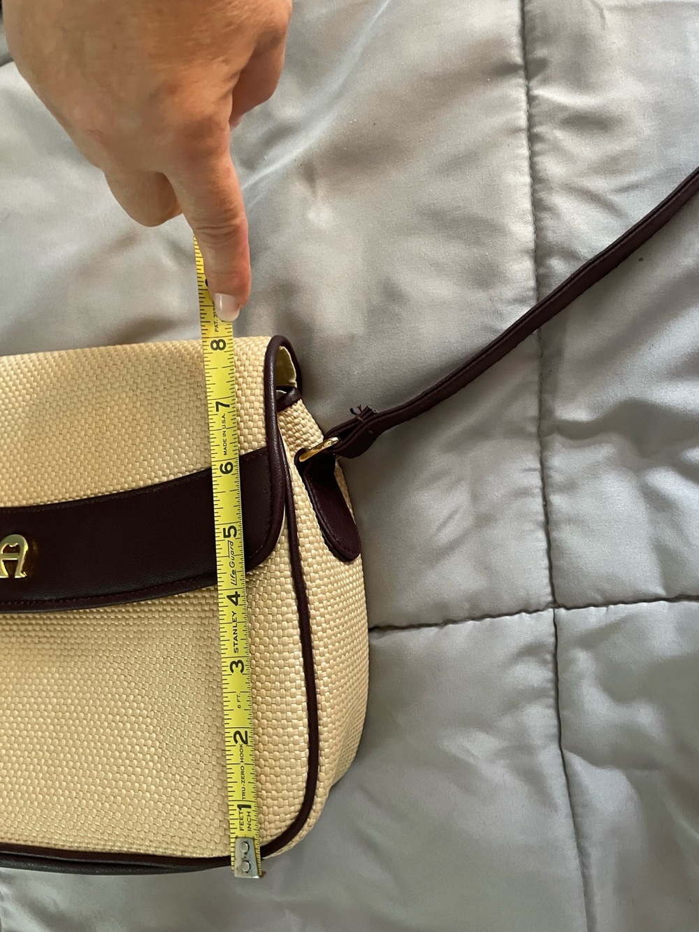 Pristine Etienne Aigner Beige Woven body and Brown leather trimmed Shoulder Bag - Picture 9 of 15